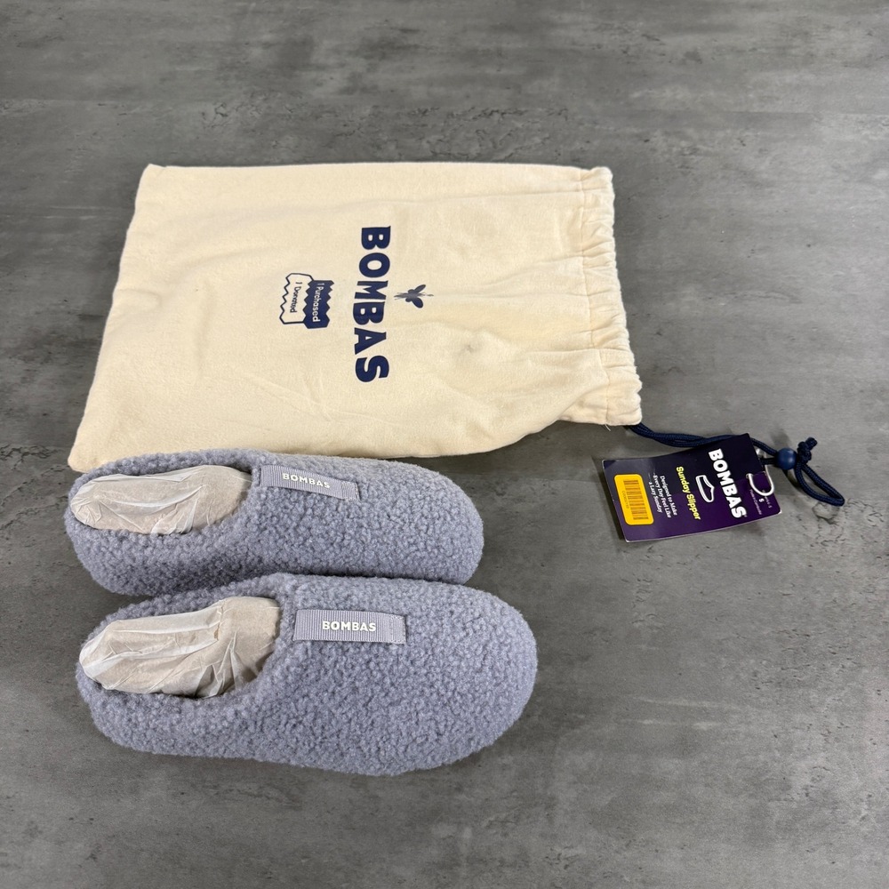 Bombas Sunday Slipper Women 5 Nimbus Grey Sherpa Fleece Memory Foam NWT